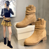 Suede Slimming Chunky-heel Fashion Ankle Boots for Women