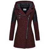 Women’s Warm Slim Wool Coat – Thick Full-zip Hooded Winter Windbreaker with Diagonal Zipper