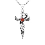 Retro Fashion European and American Style Diecast Snake Winding Wings Cross, Titanium Steel Necklace Heart-shaped Diamond Pendant