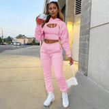 Three-piece Solid Color Set – Hooded Sweatshirt, Vest and Drawstring Trousers