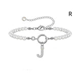 New Fashion Toggle Clasp Initial Bracelet, Women's A-Z Letter Pendant, 6mm Pearl Bracelet for Women