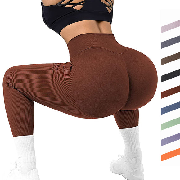 High Waist Seamless Leggings, Threaded Knitted Fitness Solid Women's Slimming Yoga Pants, Elastic Running Sports Tights