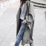 Casual Long Jacket with Pockets, Solid Color Single Breasted Lapel Woolen Coat for Women, Warm Winter Clothing