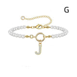 New Fashion Toggle Clasp Initial Bracelet, Women's A-Z Letter Pendant, 6mm Pearl Bracelet for Women