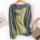 Women's Loose V-neck Short Pullover, Colorblock Sweater
