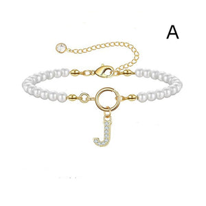 New Fashion Toggle Clasp Initial Bracelet, Women's A-Z Letter Pendant, 6mm Pearl Bracelet for Women
