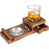 Solid Wood Cigar Ashtray with Storage Drawer & Whiskey Tray