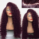 Fluffy Corn Hot Small Volume Middle Point Long Curly Hair, Wine Red Hair, Fiber Headgear Wig