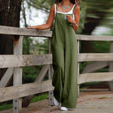 Women's Sleeveless Jumpsuit with Pockets and Adjustable Shoulder Strap, Fashion Loose Wide Leg Straight Overalls Summer Beach Trousers