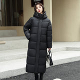 Women's Super Long Down Jacket, Puffer Thick Coat, Hooded Zippered Warm Fall Winter Casual Clothes