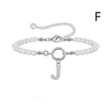 New Fashion Toggle Clasp Initial Bracelet, Women's A-Z Letter Pendant, 6mm Pearl Bracelet for Women