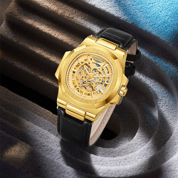 Barrel-shaped Leather Belt, Men's Waterproof Mechanical Watch