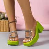 Summer Thick-soled, High-heeled Sandals for Women, New Fashion Transparent Rhinestone Design Slippers