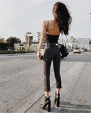 Women’s Backless Suspender Bodysuit – Slim Fit Sleeveless Jumpsuit