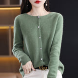 Women’s Cashmere Cardigan, O-neck Loose Fit Merino Wool Sweater – Winter Knitwear Top