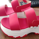 Casual Double-strap Sports Sandals, Summer Fashion Solid Color Thick Bottom Buckle Fish Mouth Shoes for Women