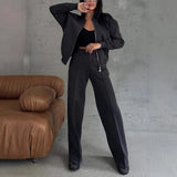 Women's Sports Suits, Zipper Jacket and Wide Leg Pants, Two-piece Set