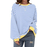 Loose Striped Long Sleeved T-shirt, Casual Pullover Sweater for Women