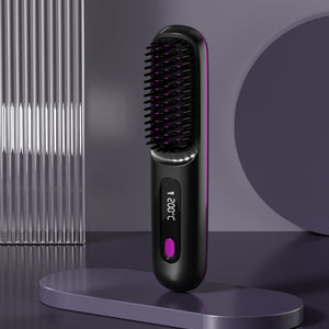 2-in-1 Straight Hair Comb, Wireless Hair Straightener Brush, Fast Heating Portable USB Charging Hot Curler