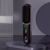 2-in-1 Straight Hair Comb, Wireless Hair Straightener Brush, Fast Heating Portable USB Charging Hot Curler