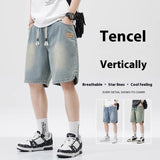 Men's Loose Casual, Starry Sky Pattern, Denim Shorts