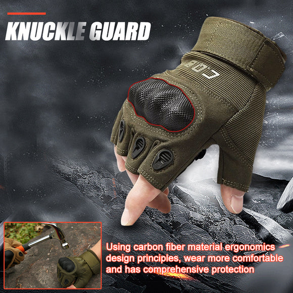 Tactical Half Finger Gloves for Men, Military Army Riding Gym Gloves with Rubber Knuckle Protection