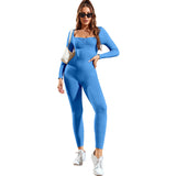 Pure Color, Tight Yoga Bodysuit, Women's Long-sleeved, Sports and Outdoor Cropped Dress