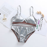 Glossy Ice Silk Triangle Cup Bra with Satin Panty Set