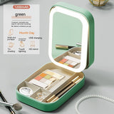 Makeup Storage Box with LED Light, Portable Travel Makeup Cosmetics Mirror Storage Box, Touch Light Organizer