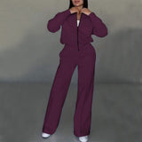 Women's Sports Suits, Zipper Jacket and Wide Leg Pants, Two-piece Set