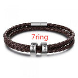 Men's Braided Genuine Leather Bracelet, Stainless Steel Beads, Charm Band for Boys