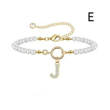 New Fashion Toggle Clasp Initial Bracelet, Women's A-Z Letter Pendant, 6mm Pearl Bracelet for Women