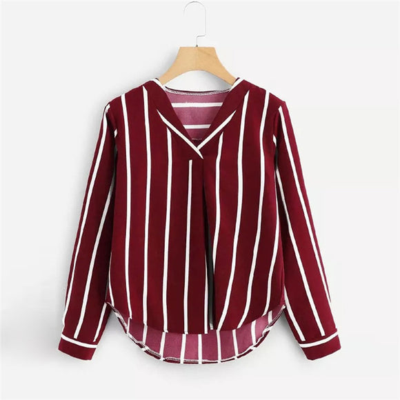 Striped Women's V-neck Long Sleeve Shirt