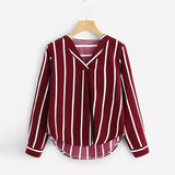 Striped Women's V-neck Long Sleeve Shirt