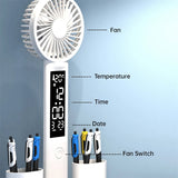 3-in-1 Multifunction Table Lamp LED Four-headed Folding Fan, USB Rechargeable Desk Light Calendar Clock