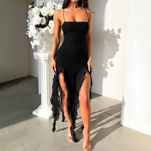 Sexy Suspender Tight Slim Skirt, Fashion Split Ruffle Design Dress, Summer Women's Clothing