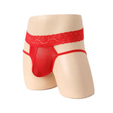Polyester Men's Embroidered Underwear, High Waist Lace Belt Pants (Pack of 2)