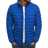 Men's Zippered Solid Color Long Sleeves Pockets Jacket, Coldproof Autumn Thicken Cotton Padded Overcoat