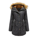 Women's Hooded Fur Collar Fleece-lined Warm Jacket