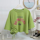 Women’s Summer Crop Top, Chic Drawstring Short Sleeve T-shirt for Girls, Casual Fashion Tee