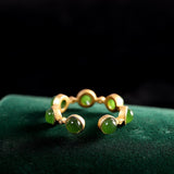 S925 Silver Green Tourmaline & Simulated Hetian Jade Adjustable Ring for Women