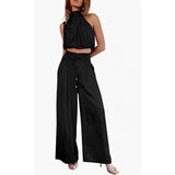 Casual Sleeveless Midriff-baring, Top and Wide Leg Pants, 2 Pcs Set, Summer Suits Women's Clothing
