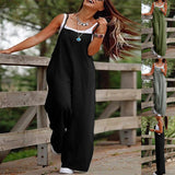 Women's Sleeveless Jumpsuit with Pockets and Adjustable Shoulder Strap, Fashion Loose Wide Leg Straight Overalls Summer Beach Trousers