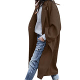 Casual Long Jacket with Pockets, Solid Color Single Breasted Lapel Woolen Coat for Women, Warm Winter Clothing