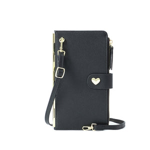 Mobile Phone Bags with Transparent Touch Screen Love Buckle Long Wallet, Women's Multifunctional Crossbody Shoulder Bag