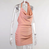 Satin Party Dress, V-neck Backless Mini Sleeveless Summer Party Gown