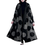 Women's Polka Dot Mid-length Large Lapel Coat Jacket
