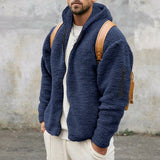 Plush Hooded Jacket, Men's Autumn and Winter Fleece Double-sided Wear, Warm Coat with Zipper, Loose Casual Jacket, Outdoor Clothing