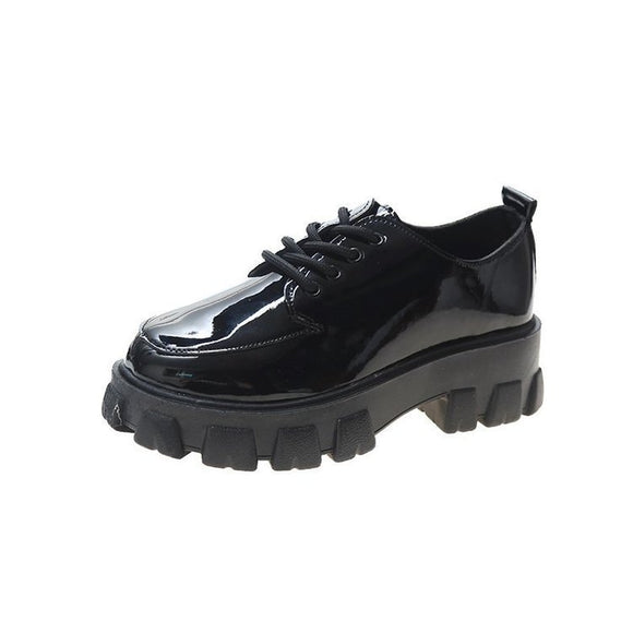 College Style Retro Black Platform Leather – Women's Single Shoes