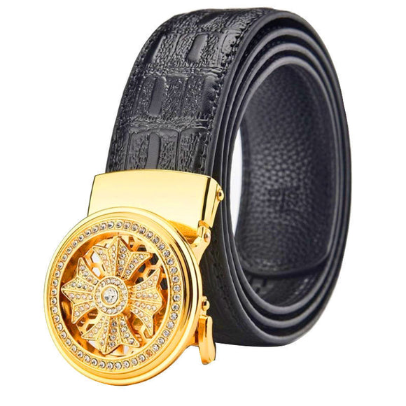 Men's Rotating Automatic Buckle Belt, 3.5 cm Wide Crystal Diamond Design